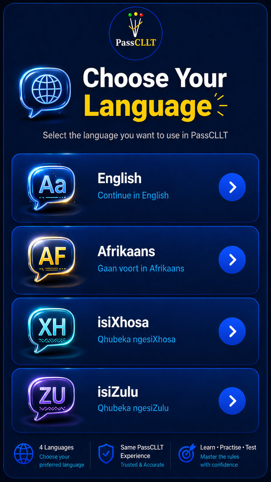 Choose your PassCLLT language