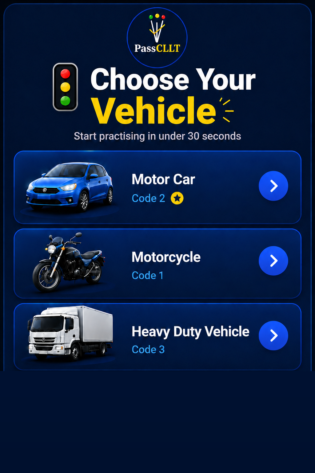 Choose your learner licence vehicle